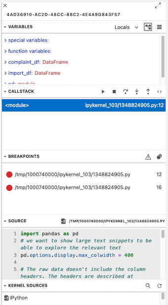 Notebook code cell debugger