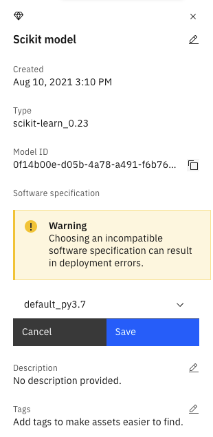 Updating software specifications through the UI