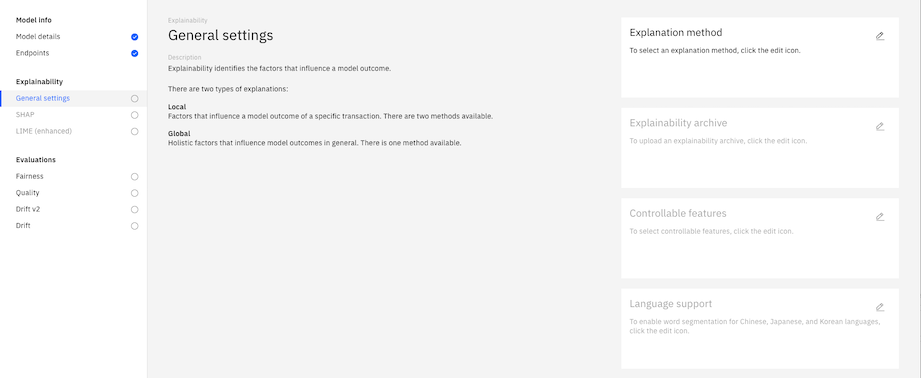 Configure explainability settings