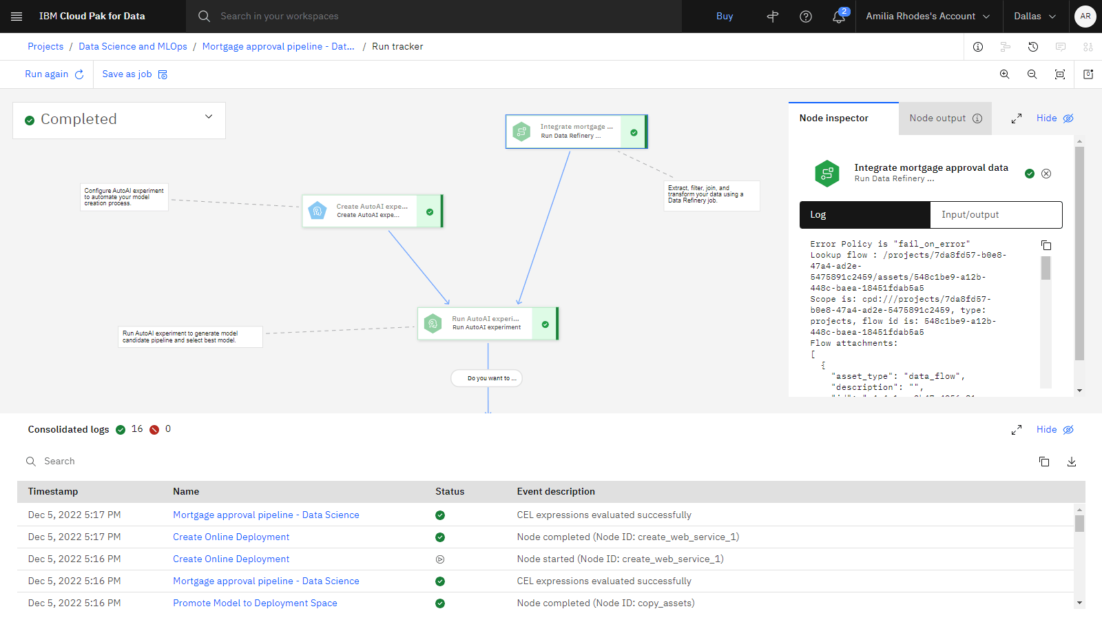 Completed run of pipeline