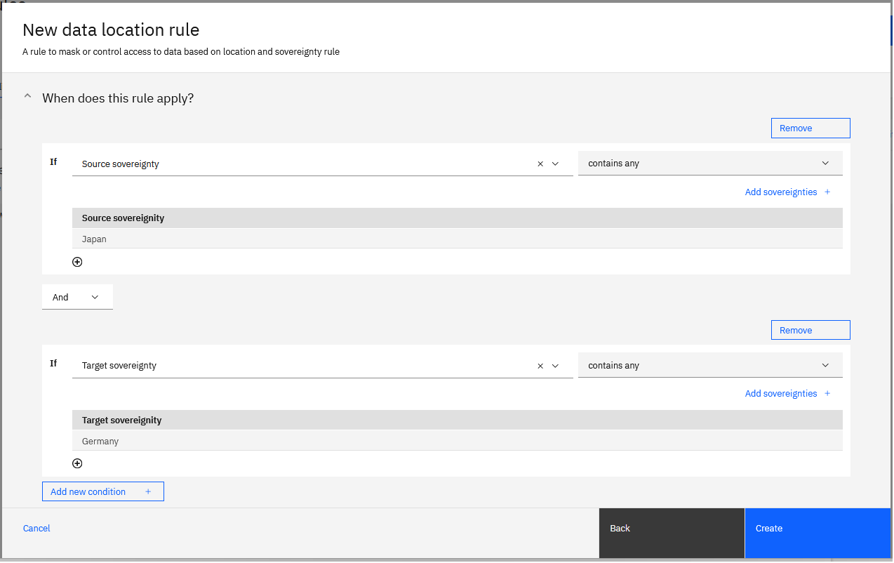 Data Location Rule builder