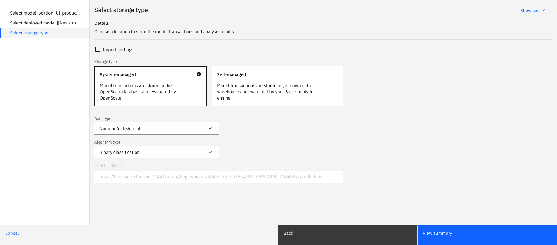 Select a location to store your model transactions and evaluation results