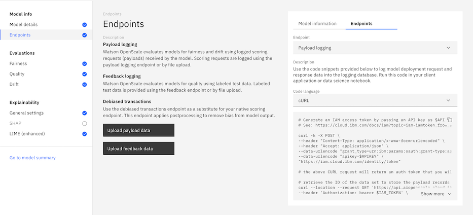 Endpoints selection menu